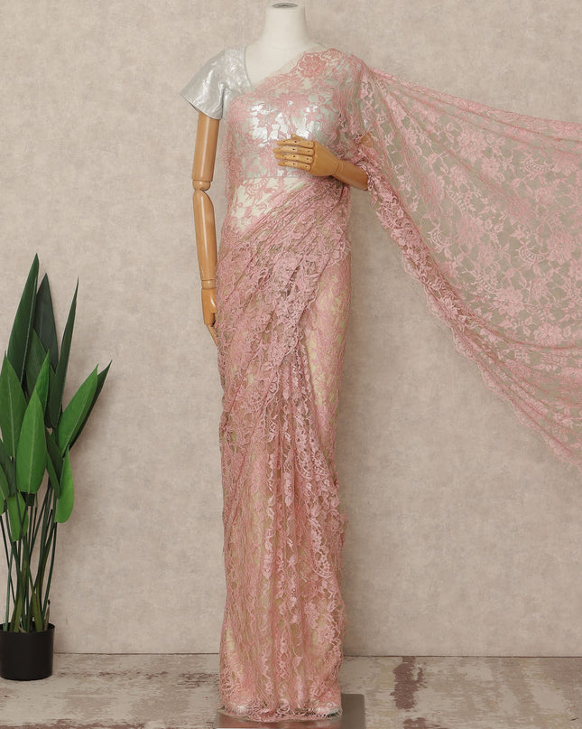 Blush Pink Premium French Two Tone Chantilly Saree Lace 5.5 Mtrs Width 110 Cms France-D27355