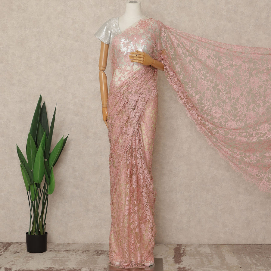 Blush Pink Premium French Two Tone Chantilly Saree Lace 5.5 Mtrs Width 110 Cms France-D27355 Regal Fabrics