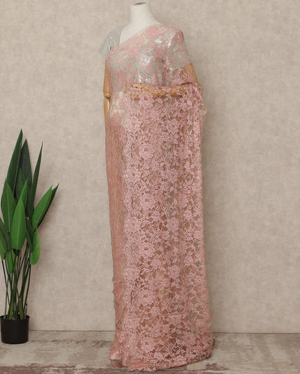 Blush Pink Premium French Two Tone Chantilly Saree Lace 5.5 Mtrs Width 110 Cms France-D27355 Regal Fabrics