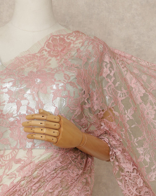 Blush Pink Premium French Two Tone Chantilly Saree Lace 5.5 Mtrs Width 110 Cms France-D27355