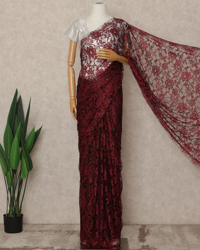 Burgundy Red Premium French Two Tone Chantilly Saree Lace 5.5 Mtrs Width 110 Cms France-D27353 Regal Fabrics