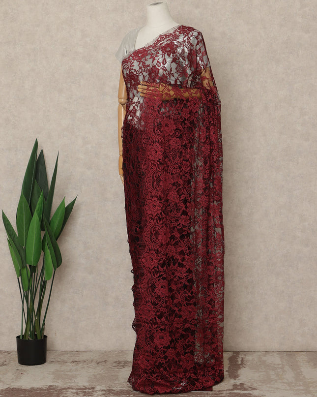 Burgundy Red Premium French Two Tone Chantilly Saree Lace 5.5 Mtrs Width 110 Cms France-D27353 Regal Fabrics