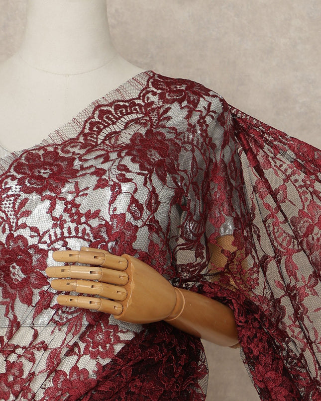Burgundy Red Premium French Two Tone Chantilly Saree Lace 5.5 Mtrs Width 110 Cms France-D27353 Regal Fabrics