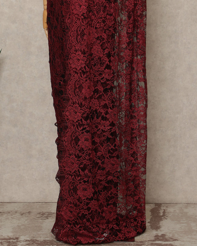 Burgundy Red Premium French Two Tone Chantilly Saree Lace 5.5 Mtrs Width 110 Cms France-D27353 Regal Fabrics