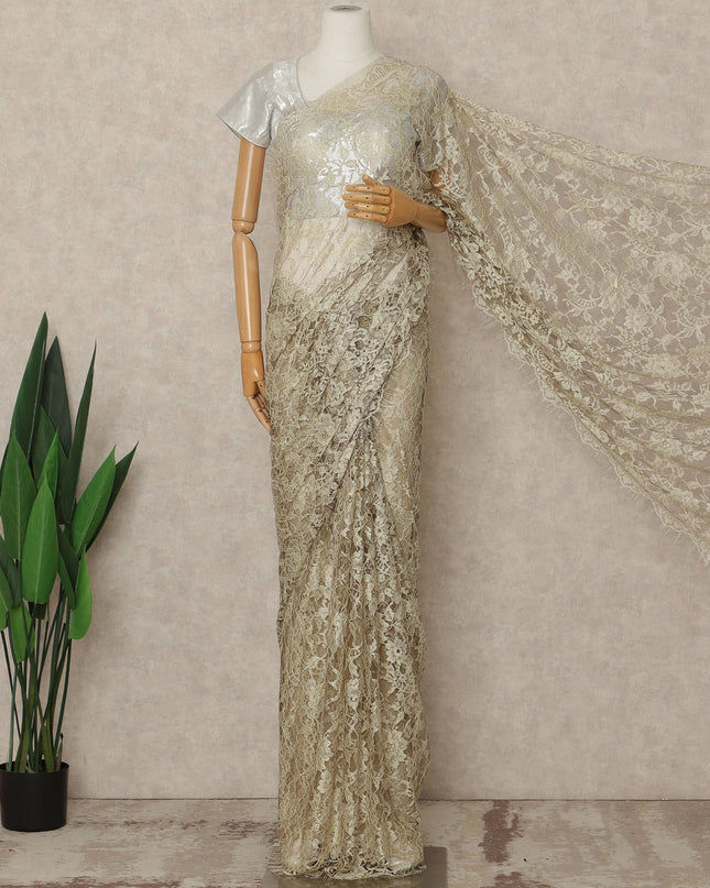 Champagne Gold Premium French Two Tone Chantilly Saree Lace 5.5 Mtrs Width 110 Cms France-D27354