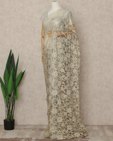 Champagne Gold Premium French Two Tone Chantilly Saree Lace 5.5 Mtrs Width 110 Cms France-D27354