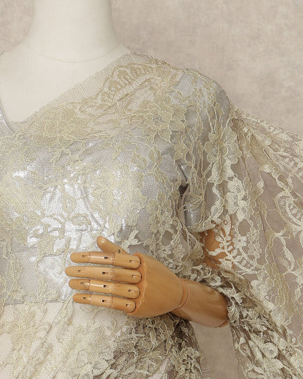 Champagne Gold Premium French Two Tone Chantilly Saree Lace 5.5 Mtrs Width 110 Cms France-D27354