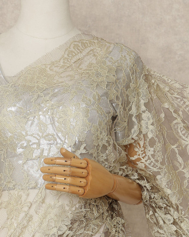 Champagne Gold Premium French Two Tone Chantilly Saree Lace 5.5 Mtrs Width 110 Cms France-D27354