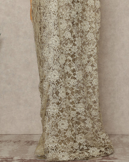 Champagne Gold Premium French Two Tone Chantilly Saree Lace 5.5 Mtrs Width 110 Cms France-D27354