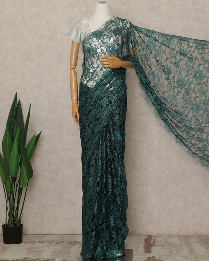 Emerald Green Premium French Two Tone Chantilly Saree Lace 5.5 Mtrs Width 110 Cms France-D27351