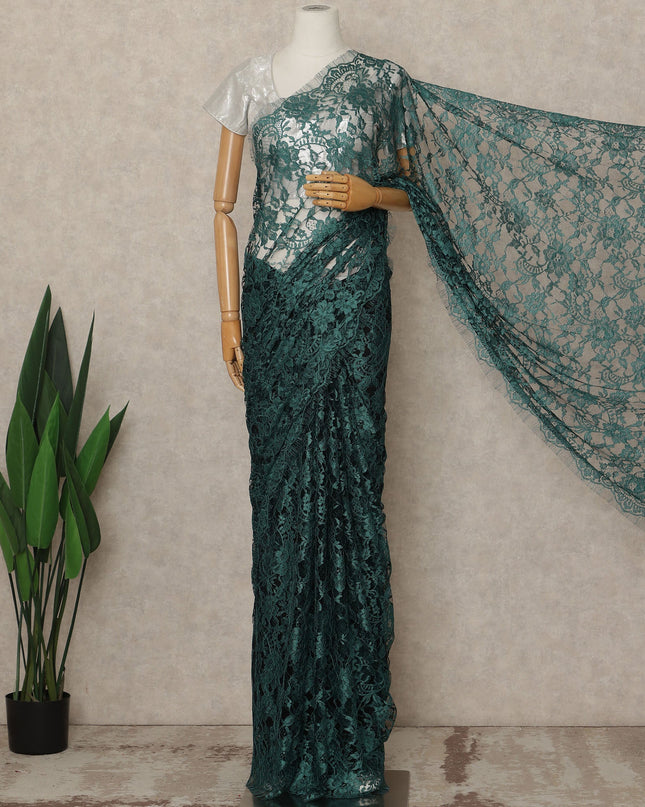 Emerald Green Premium French Two Tone Chantilly Saree Lace 5.5 Mtrs Width 110 Cms France-D27351