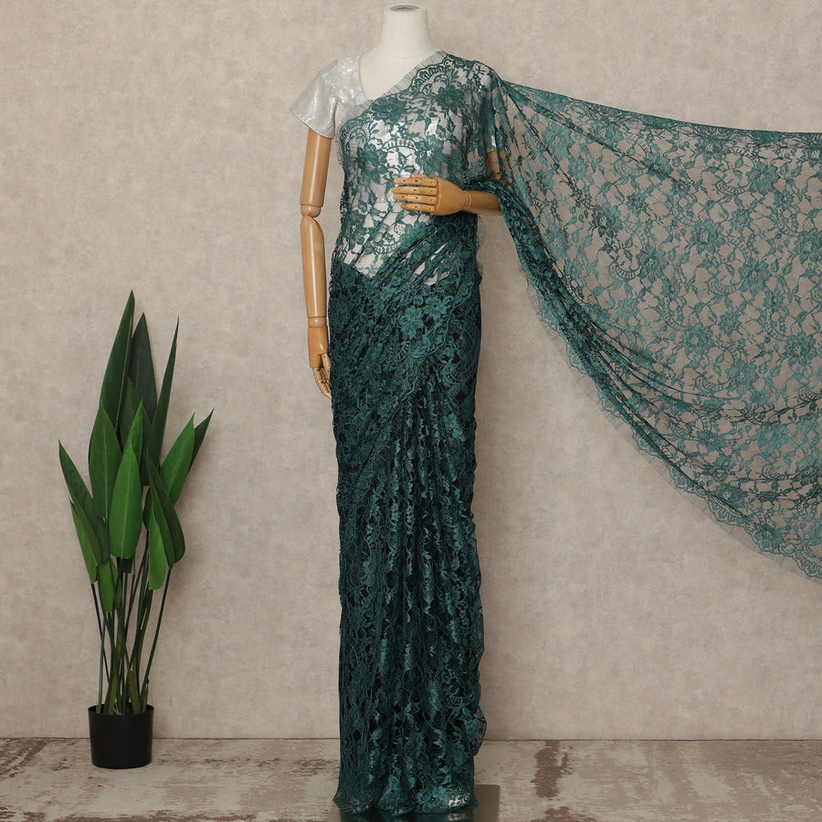 Emerald Green Premium French Two Tone Chantilly Saree Lace 5.5 Mtrs Width 110 Cms France-D27351
