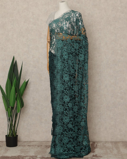 Emerald Green Premium French Two Tone Chantilly Saree Lace 5.5 Mtrs Width 110 Cms France-D27351