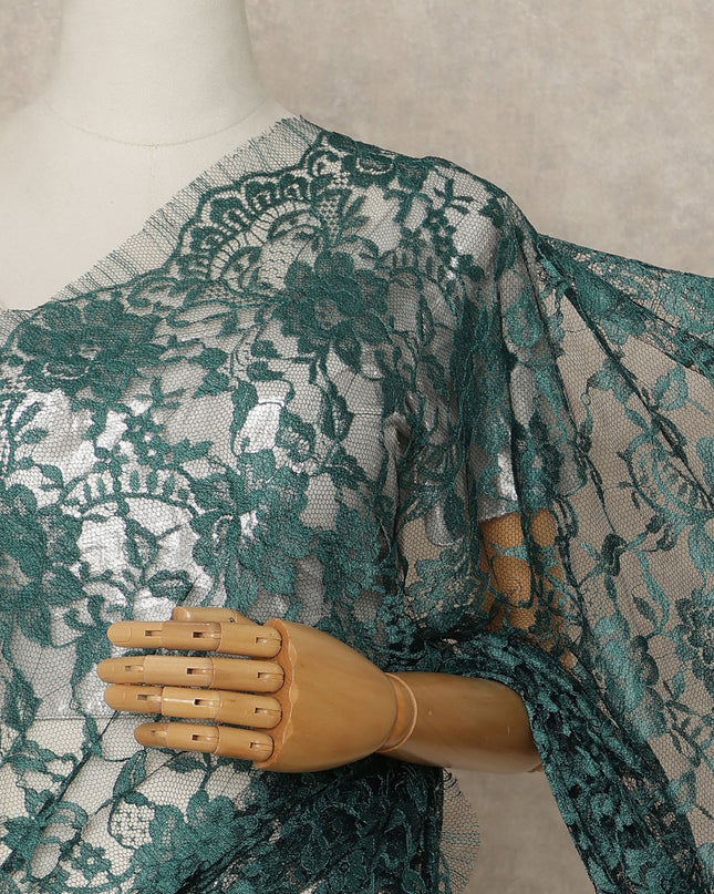 Emerald Green Premium French Two Tone Chantilly Saree Lace 5.5 Mtrs Width 110 Cms France-D27351