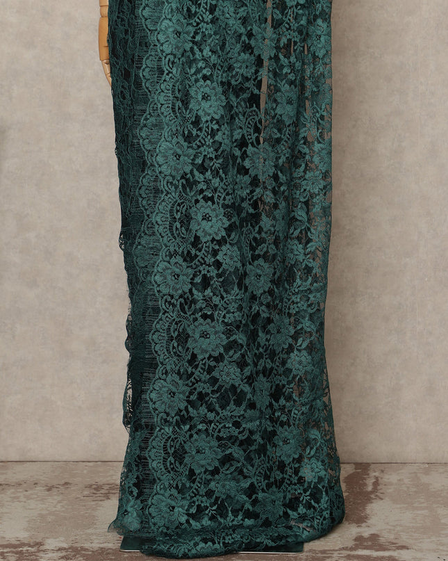 Emerald Green Premium French Two Tone Chantilly Saree Lace 5.5 Mtrs Width 110 Cms France-D27351