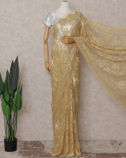 Antique Gold Chantilly Lace Saree | Regal Fabrics