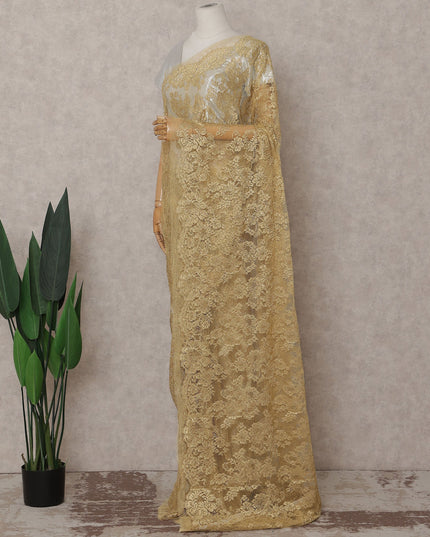 Antique Gold Chantilly Lace Saree | Regal Fabrics