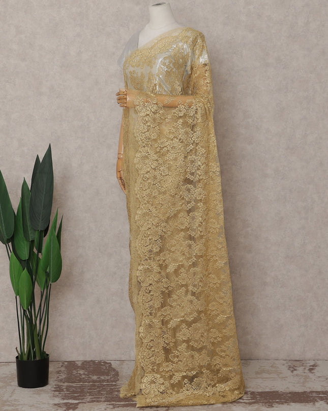 Antique Gold Chantilly Lace Saree | Regal Fabrics