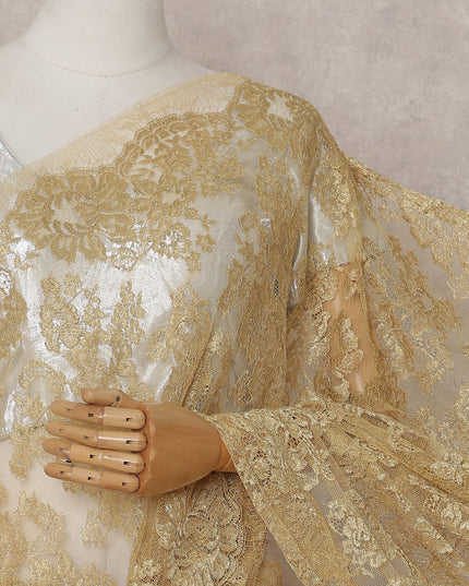 Antique Gold Chantilly Lace Saree | Regal Fabrics