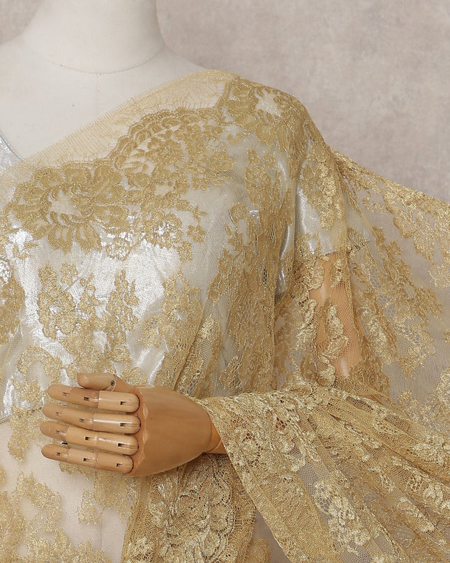 Antique Gold Chantilly Lace Saree | Regal Fabrics