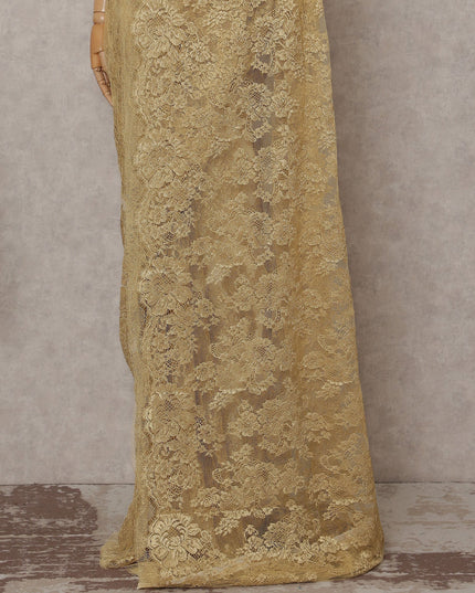Antique Gold Chantilly Lace Saree | Regal Fabrics