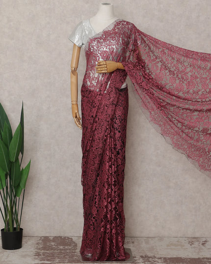 Raspberry Pink French Chantilly Lace Saree 5.5m
