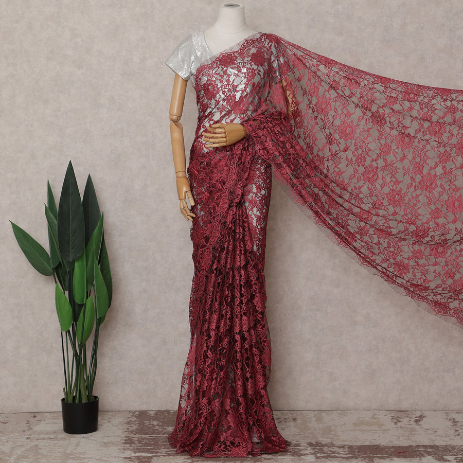 Pink French Chantilly Lace Saree | Regal
