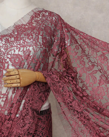 Raspberry Pink French Chantilly Lace Saree 5.5m
