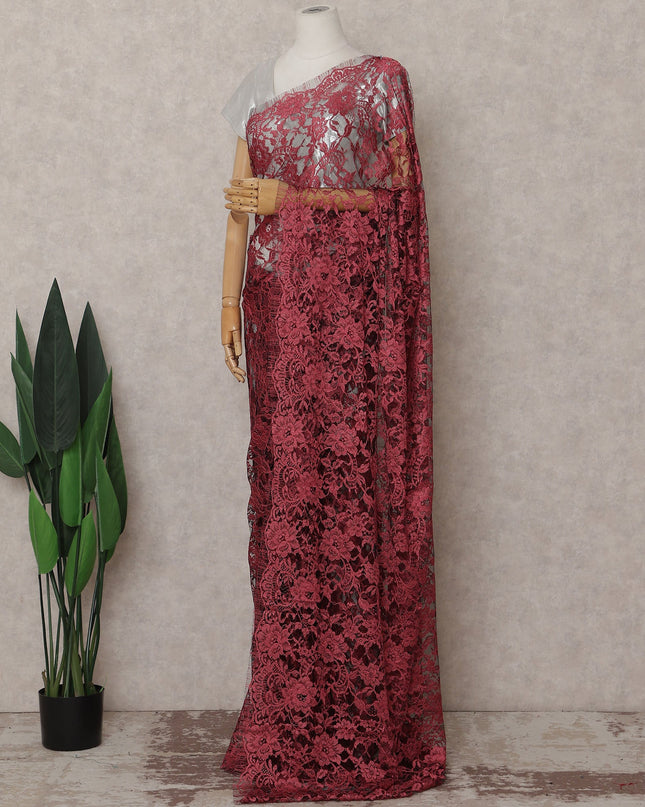 Pink French Chantilly Lace Saree | Regal