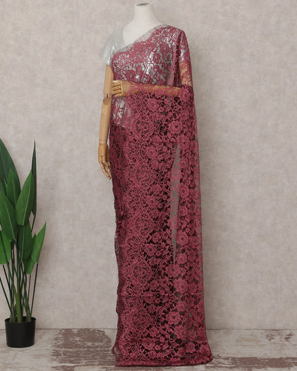 Raspberry Pink French Chantilly Lace Saree 5.5m