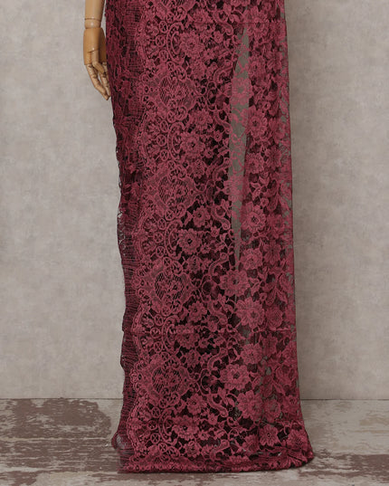 Raspberry Pink French Chantilly Lace Saree 5.5m