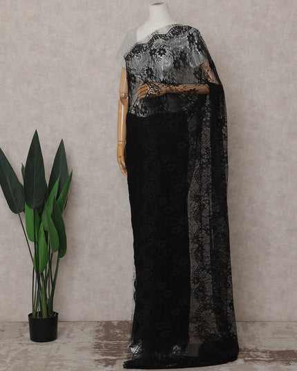 Jet Black French Chantilly Lace Saree