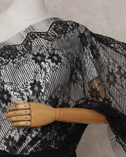 Jet Black French Chantilly Lace Saree