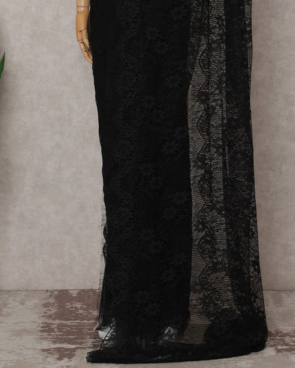 Jet Black French Chantilly Lace Saree