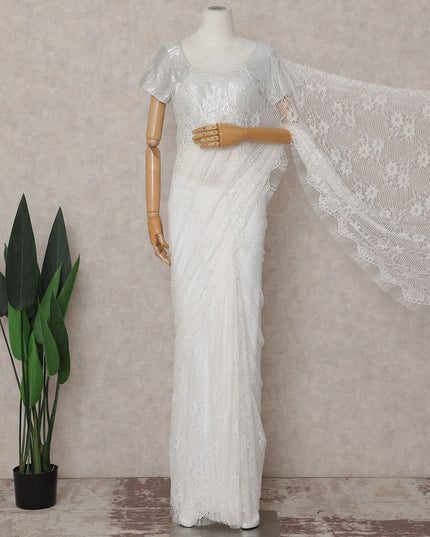 Cream White French Lace Saree Piece