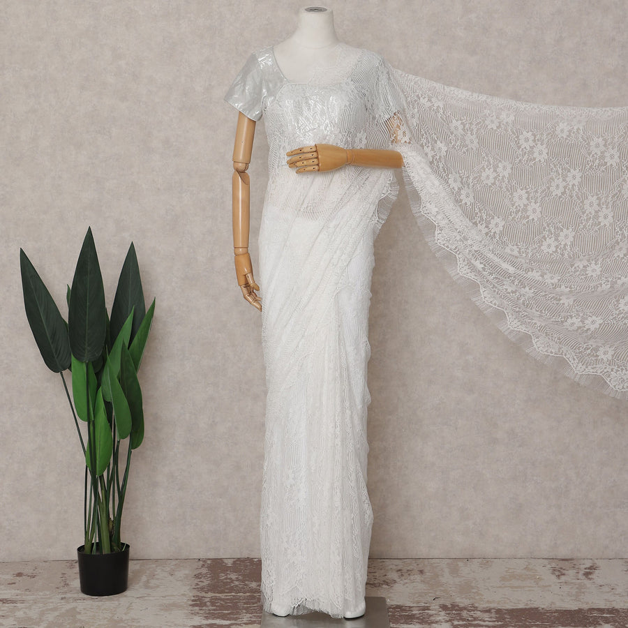 Cream White French Lace Saree Piece