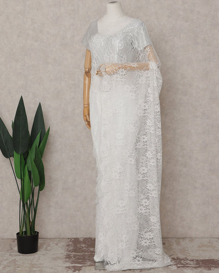 Cream White French Lace Saree Piece