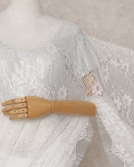 Cream White French Lace Saree Piece