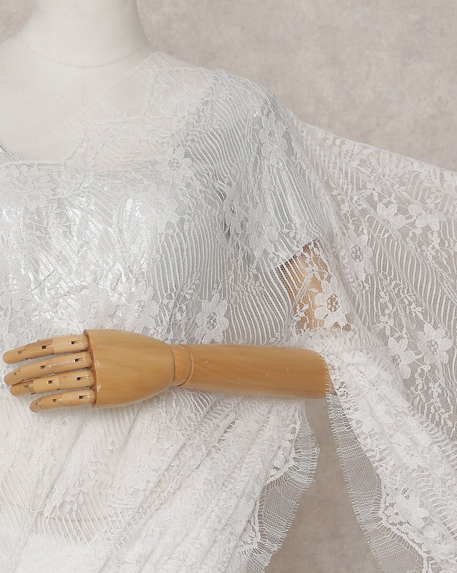 Cream White French Lace Saree Piece