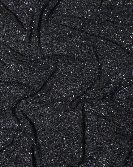 Midnight Black Silk Georgette Sequin Fabric 110cm