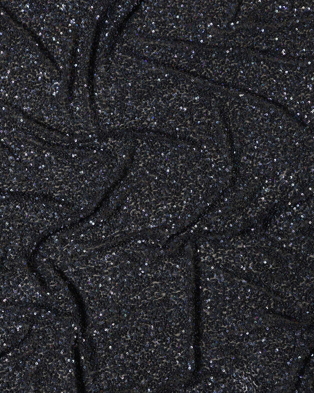 Midnight Black Silk Georgette Sequin Fabric 110cm