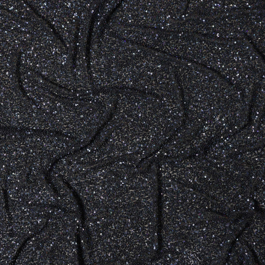 Midnight Black Silk Georgette Sequin Fabric 110cm