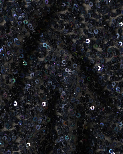 Midnight Black Silk Georgette Sequin Fabric 110cm