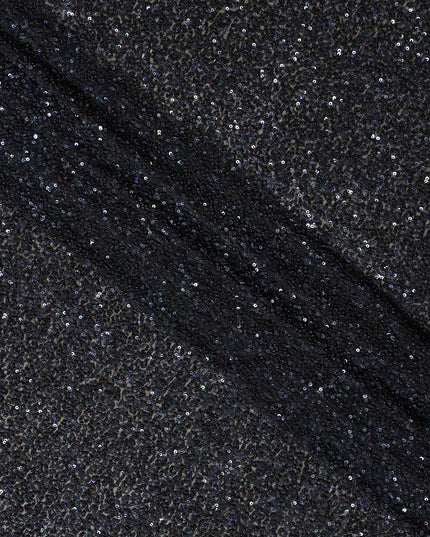 Midnight Black Silk Georgette Sequin Fabric 110cm
