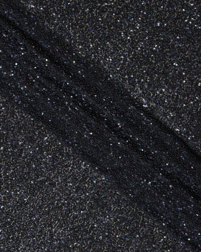 Midnight Black Silk Georgette Sequin Fabric 110cm