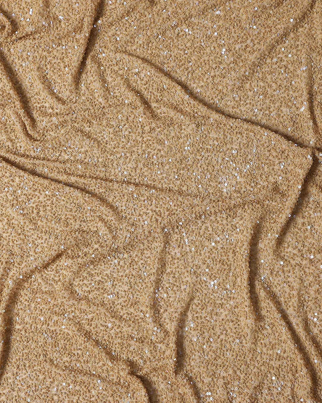 Camel Beige Silk Georgette Sequin Fabric 110cm