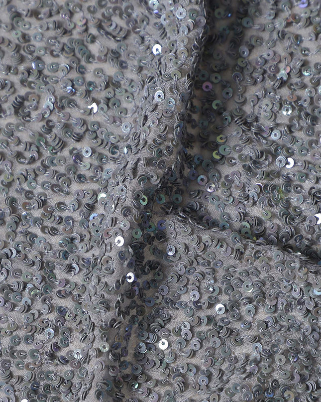 Charcoal Grey Silk Georgette Sequin Fabric 110cm