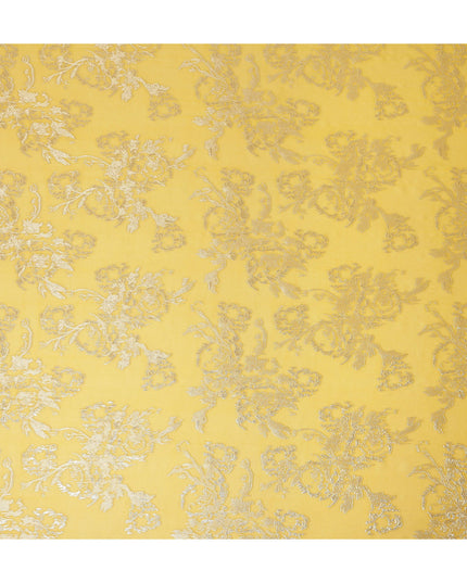 Lemon Yellow Silver Floral Metallic Lurex Silk Chiffon Fabric 110 Cms Wide, Made in South Korea-D27540