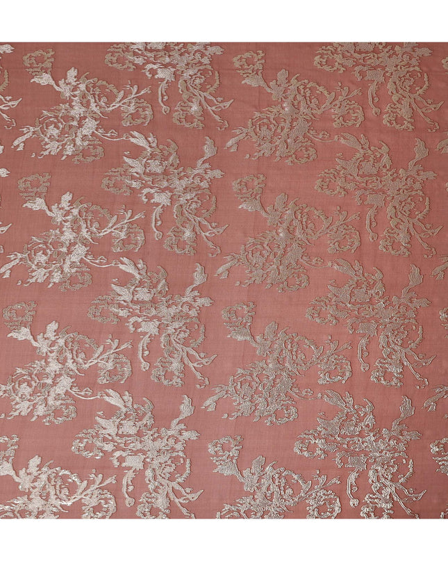 Dusty Rose Pink Silver Floral Metallic Lurex Silk Chiffon Fabric 110 Cms Wide, Made in South Korea-D27539