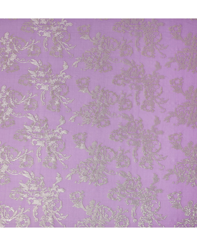 Lavender Purple Silver Floral Metallic Lurex Silk Chiffon Fabric 110 Cms Wide, Made in South Korea-D27537